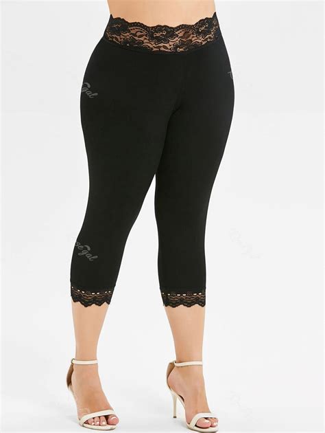 27 Off Plus Size Lace Insert Capri Leggings Rosegal