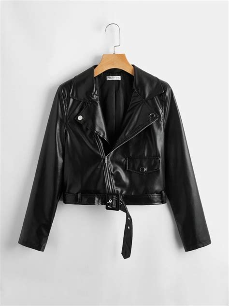 Shein Teen Girls Zip Up Belted Pu Leather Biker Jacket Shein Uk