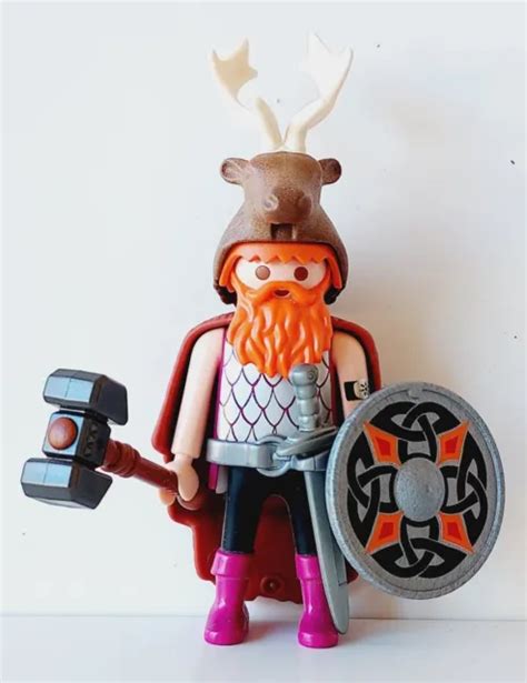 PLAYMOBIL GUERRIER VIKING GAULOIS BARBARE CELTE Marteau Bouclier Barbe