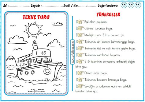 1sınıf Oku Anla Boya Etkinliği Okuduğunu Anlama Yönergeli Tekne Turu