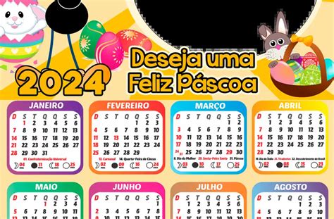 Moldura Calendário 2024 Smilinguido Deseja uma Feliz Páscoa PNG