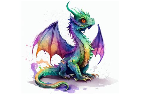 Colorful Dragon Watercolor Png Clipart Graphic By Wangtemplates