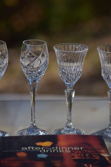 4 Vintage Etched Crystal Wine Liqueur Cordials Set Of 4 Mis Matched 4