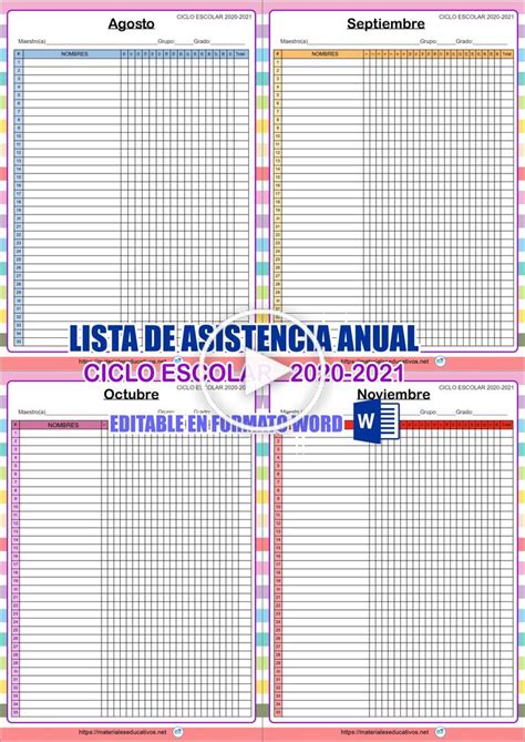 ANNUAL ATTENDANCE LIST SCHOOL CYCLE 2020 2021 Listas De Asistencia