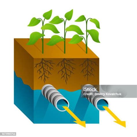 Diagram Isometrik Sistem Drainase Bawah Permukaan Ilustrasi Stok