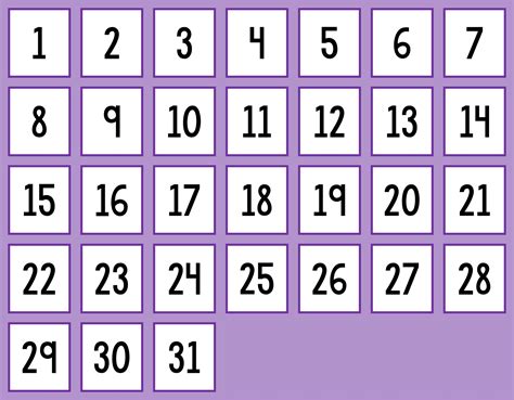 Free Printable Calendar Numbers 1 31 Pdf