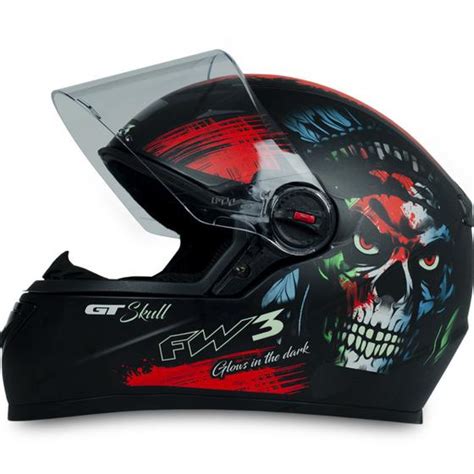 Capacete Fechado Preto Fosco Gt Skull Brilha Escuro Tam Fw