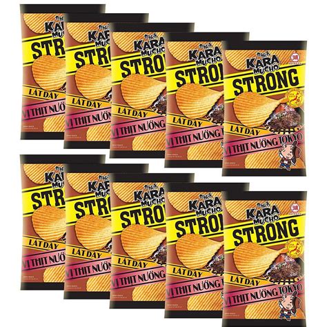 Mua Lốc 10 Gói Snack Khoai Tây Karamucho Strong Lát Dày Vị Thịt Nướng Tokyo 26g