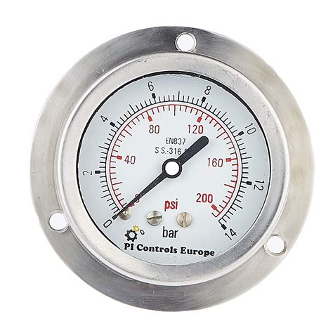 63 Mm Dial Range 0 To 200 PSI PI Controls Europe Stainless Steel