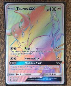 Pokemon Card TAUROS GX SECRET RARE FULL ART 156 149 SUN And MOON