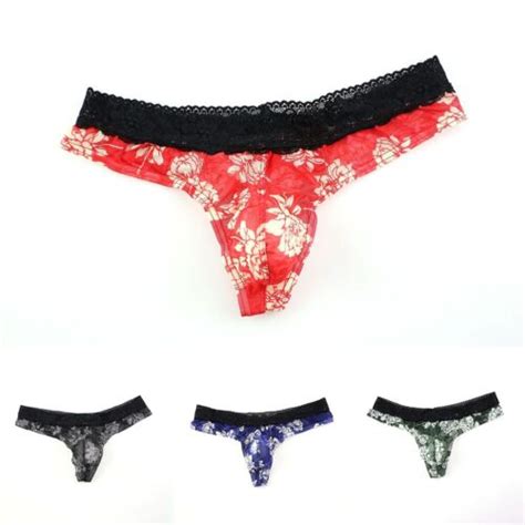 Ansprechendes Herren Spitzen Print Bikini Slip Transparent G String