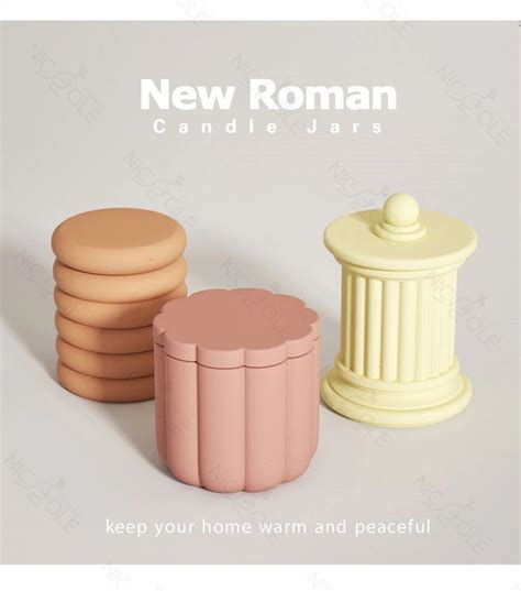 Nicole Concrete Silicone Candle Jar Mold With Lids Round Roman Cement