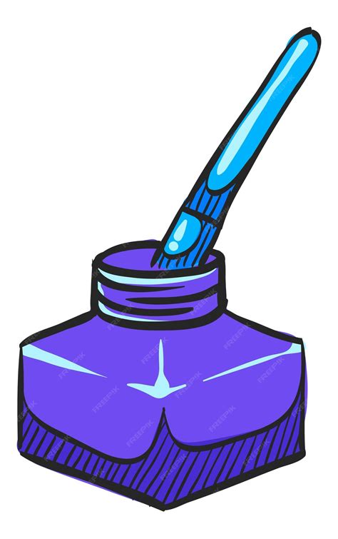 Premium Vector Ink Pot Icon With Brush In Hand Drawn Color Vector