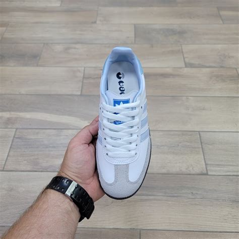Бело-голубые женские и подростковые кроссовки Адидас Самба | Adidas ...