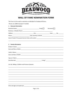 Fillable Online HONOREE NOMINATION FORM Fax Email Print - pdfFiller