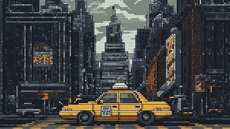 Pixel Taxi In Retro Cityscape Backiee