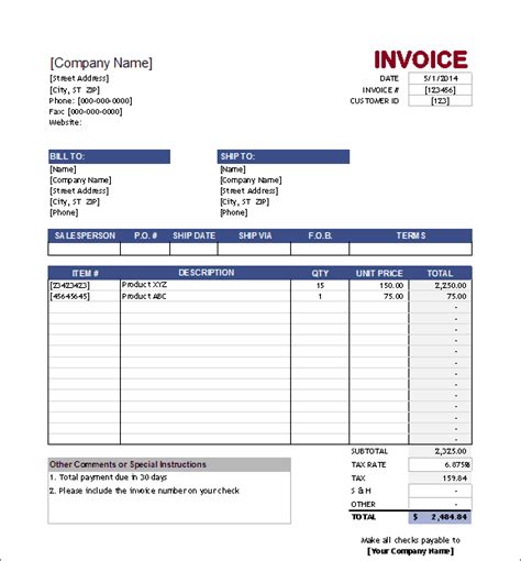 Cash Invoice Template Excel - Invoice