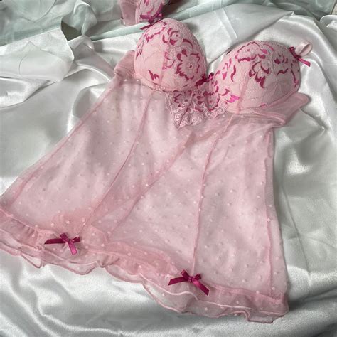 Pink Babydoll Lingerie Lingerielook Cutelingerie Bows Bows Girly Girly Cute Lingerie Look