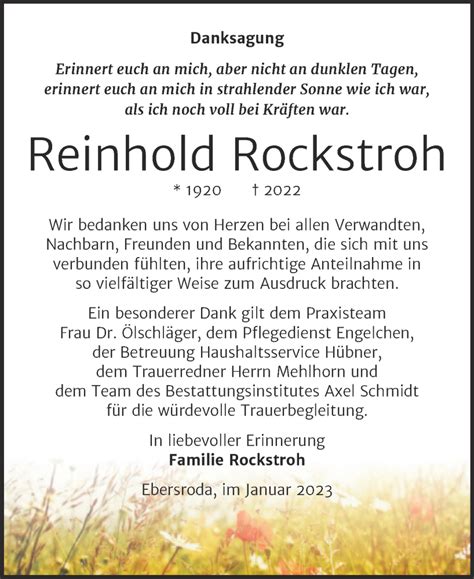 Traueranzeigen Von Reinhold Rockstroh Abschied Nehmen De