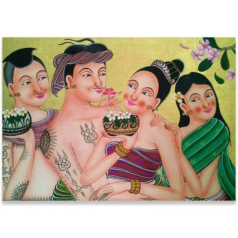 Tableau Peinture Thailande Decorative Art Thai Loy Krathong Assistant Shopping