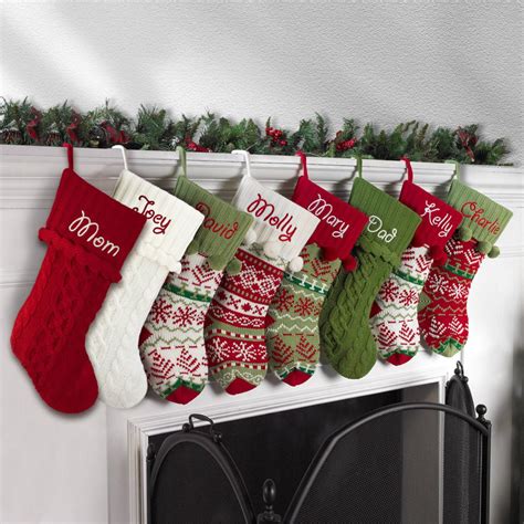 Knit Christmas Stockings In The Authentic Red Green And White Color