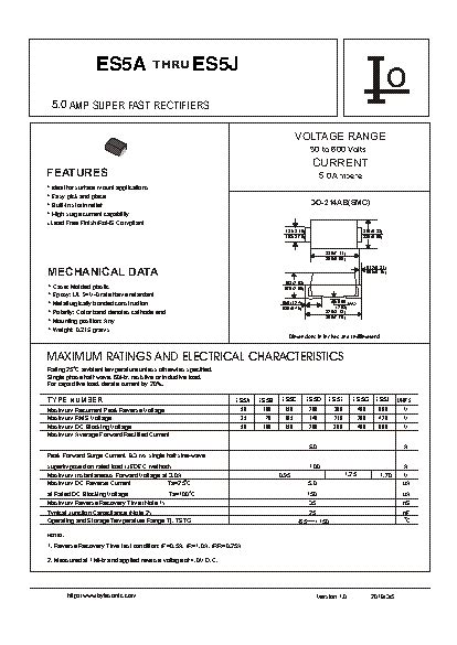 ES5C SMC Datasheet Bridge Rectifier IF A 5 VRRM V 150 VF MV