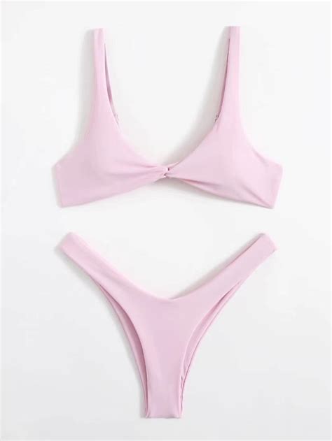 Solid Tie Bikini Padded Bra High Leg Bandage Push Up Bikini Set Brazilian Swimsuit Brazilian