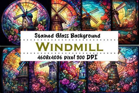 Windmill Stained Glass Bundle Illustration Par Glamousita Sublimation