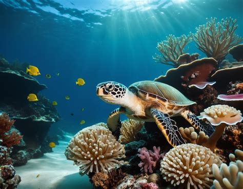 Premium Photo Sea Turtle In The Coral Reef Of Caribbean Sea Curacao