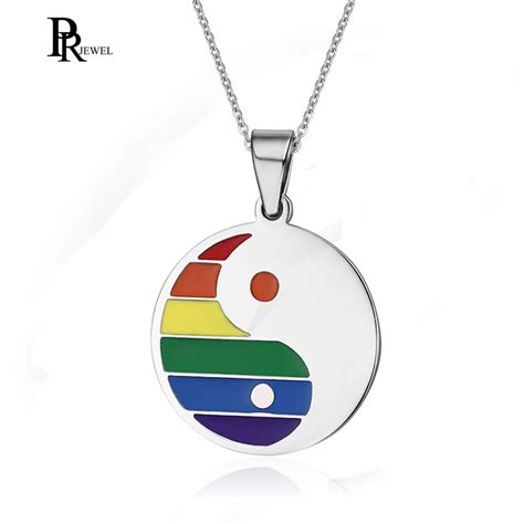 Drop Shipping Stainless Steel Rainbow Yin Yang Pendant Necklace For Gay