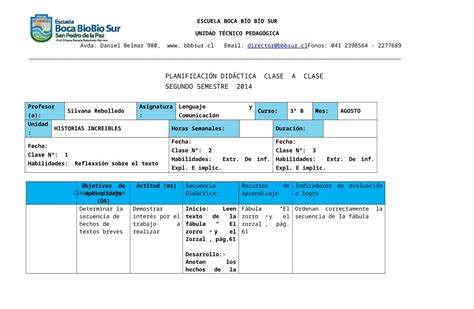 Doc Planificacion Clase Lenguaje Y Comunic Agosto Dokumen Tips