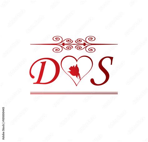 DS love initial with red heart and rose Stock Vector | Adobe Stock