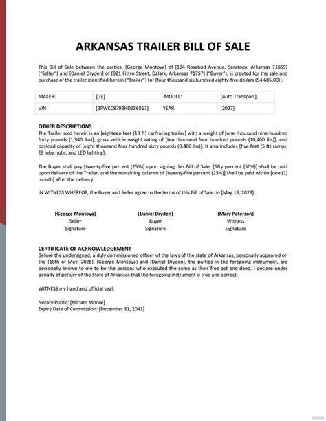 Arkansas Boat Bill Of Sale Template