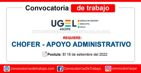 Convocatoria Ugel Ascope Requiere Chofer Apoyo Administrativo Bolsa