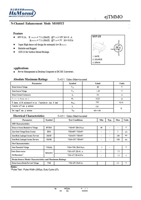 Hm B Datasheet N Channel Enhancement Mode Power Mosfet