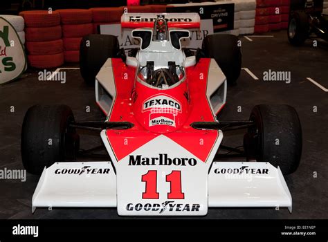 Front view of a McLaren M23 Formula 1 race car driven by Denny Hulme ...