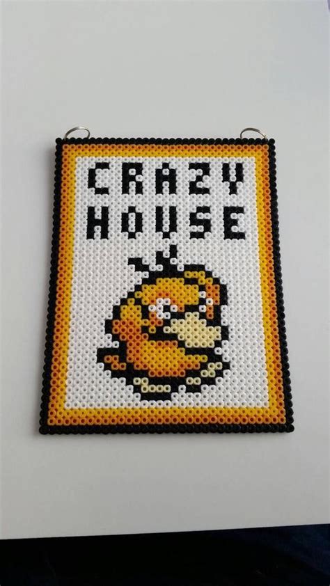 Pokemon Psyduck Inspired Sign Saying Crazy House Made From Hama