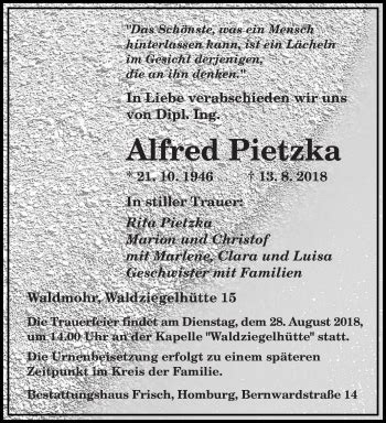 Traueranzeigen Von Alfred Pietzka Saarbruecker Zeitung Trauer De