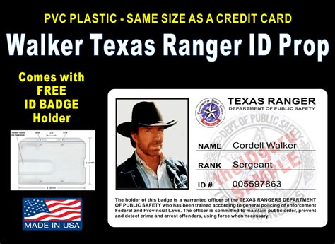 Walker Texas Ranger ID Badge / Card Prop PVC Plastic with a | Etsy