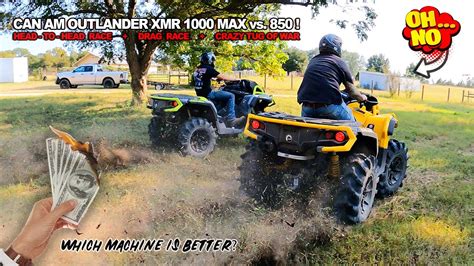 Can Am Outlander Xmr 1000 Vs 850 Crazy Atv Showdown Head To Head Race Tug Of War Drag