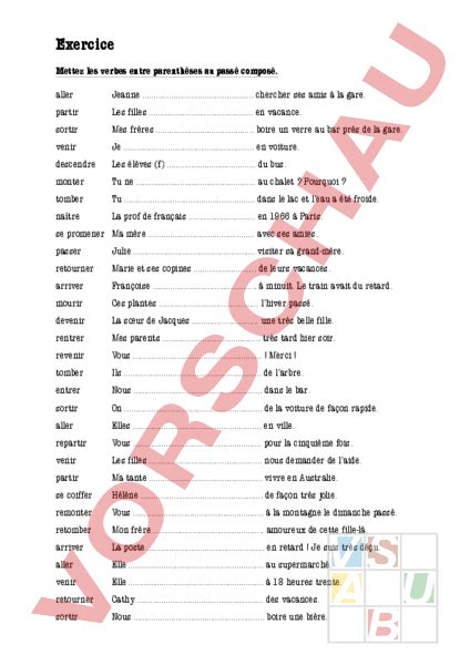 Arbeitsblatt Passé Composé être Aufgabe Französisch Grammatik