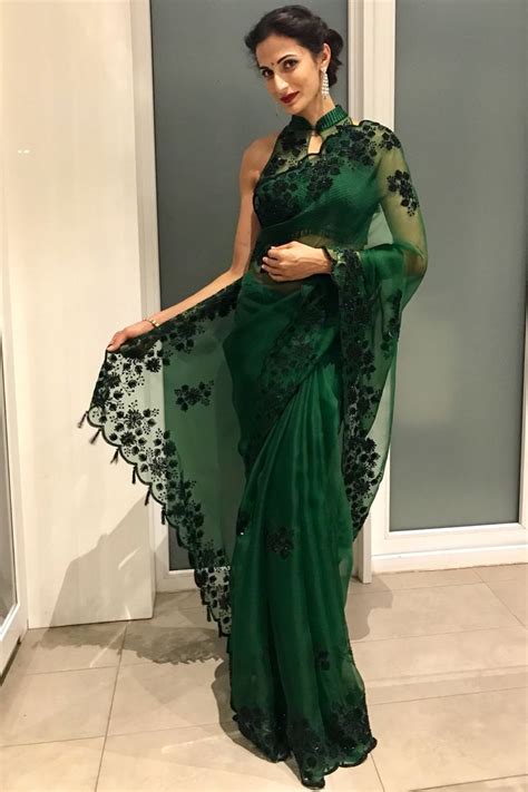 Green Organza Simple Saree Designs Blouse Designs Indian Unique