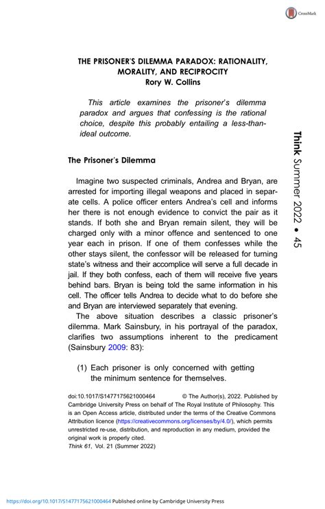 Pdf The Prisoners Dilemma Paradox Rationality Morality And