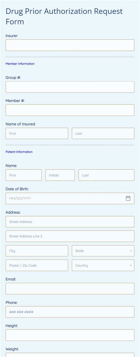 Drug Prior Authorization Request Form Template