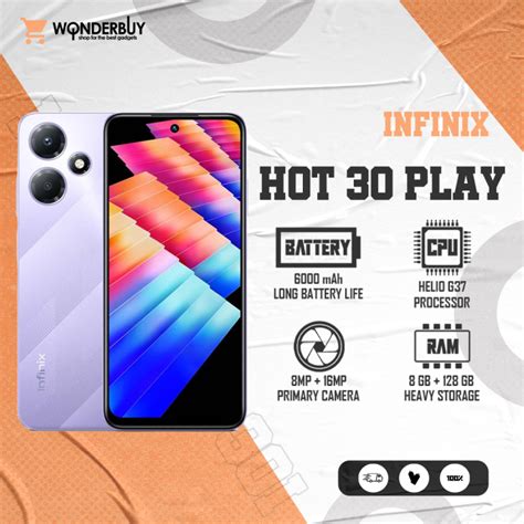Infinix Hot 30 Play 8GB ROM 128GB ROM 6 8 LCD Helio G37 6000 MAh 18W Fast Charging