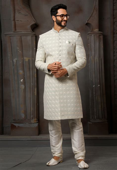 Grey Art Silk Indo Western Sherwani 251007