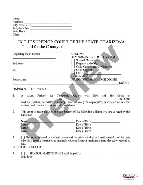 Arizona Temporary Orders Us Legal Forms