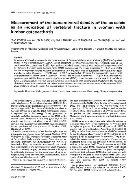 (PDF) Measurement of the bone mineral density of the os calcis as an indication of vertebral ...