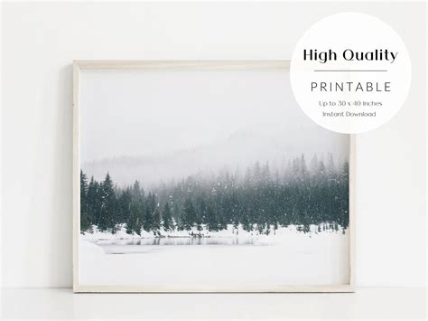 Winter Forest Print Christmas Wall Art Horizontal Winter - Etsy