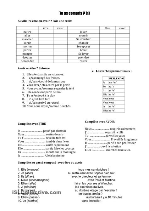 Exercice Passé Composé Etre Ou Avoir Exercices Passé Composé Passé Composé Léducation Française